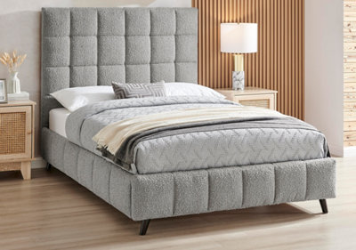 Save On Goods UK 4Ft6 Double Grey,tall Headend Headboard Soft Fabric Boucle Upholstered Bed Frame from B&Q