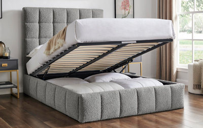 Save On Goods UK 4Ft6 Double Grey,ottoman Lift Up Storage Tall Headend Boucle Soft Fabric Bed Frame from B&Q
