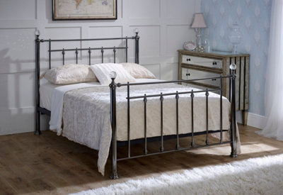 Save On Goods UK 5Ft King Size Black NickelMetal Bed Frame Crystal Ball Finish Traditional Bedstead from B&Q