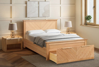 Save On Goods UK 4Ft6 Double Real Oak Wood Bed Frame With Large Storage Drawer from B&Q