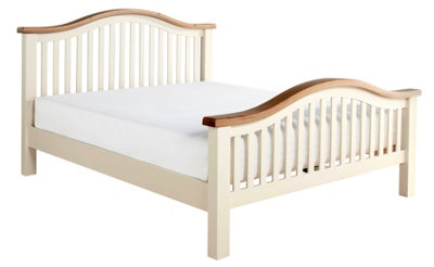 B&Q -  6Ft Super King Real Oak And Cream,chunkyCurvedSolid,strong,wood Bed Frame.high Foot End Wooden Bedstead