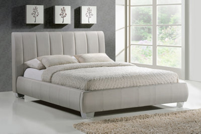 Save On Goods UK 4Ft6 Double Fabric,upholstered,bed Frame,bedstead,padded,linen,sand Cream Beige Colour Finish from B&Q