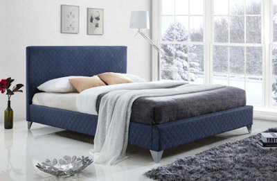 Save On Goods UK 5Ft King Size Quilted Fabric,upholstered,bed Frame,bedstead,padded,linen,blue from B&Q