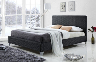 Save On Goods UK 4Ft6 Double Quilted Fabric,upholstered,bed Frame,bedstead,padded,linenDark Grey from B&Q