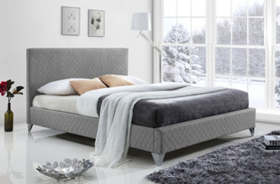 Save On Goods UK 5Ft King Size Quilted Fabric,upholstered,bed Frame,bedstead,padded,linenLight Grey from B&Q