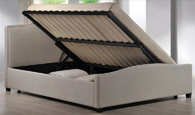 Save On Goods UK 5Ft King Size Ottoman Lift Up Storage BedSand Cream Fabric Upholstered Bed Frame Bedstead from B&Q