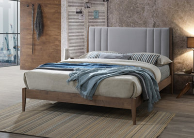 Save On Goods UK 4Ft6 Double Grey Soft Velvet Fabric Upholstered And Wood Bed Frame Bedstead. Light Grey, from B&Q