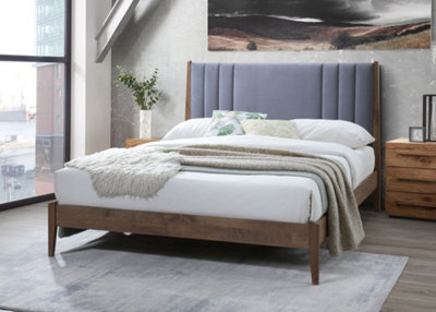 Save On Goods UK 4Ft6 Double Grey Soft Velvet Fabric Upholstered And Wood Bed Frame Bedstead. Dark Grey, from B&Q