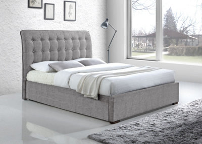 Save On Goods UK 4Ft6 Double Deep Buttoned,curvedFabric,upholstered,bed Frame,bedstead,paddedLight Grey from B&Q
