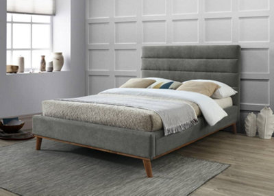 Save On Goods UK 4Ft6 Double Light Grey Soft Velvet Fabric Upholstered Bed Frame Bedstead from B&Q