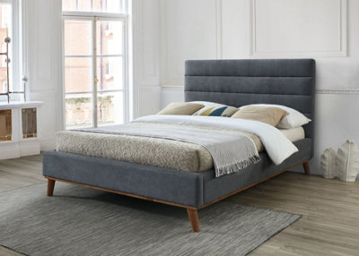 Save On Goods UK 4Ft6 Double Grey Soft Velvet Fabric Upholstered Bed Frame Bedstead Dark Grey from B&Q