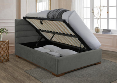 Save On Goods UK 4Ft6 Double Ottoman Lift Up Storage BedGrey Soft Velvet Fabric Upholstered Bed Frame Bedstead. Light Grey from B&Q