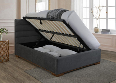 Save On Goods UK 4Ft6 Double Ottoman Lift Up Storage BedGrey Soft Velvet Fabric Upholstered Bed Frame Bedstead. Dark Grey from B&Q