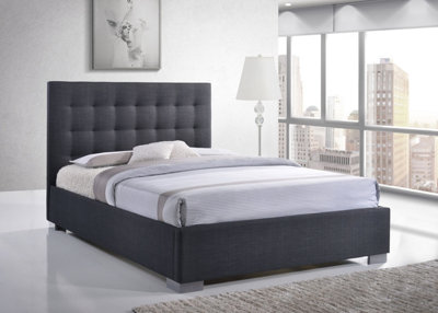 Save On Goods UK 5Ft King Size GreyWoven Linen Fabric Upholstered Bed Frame Bedstead from B&Q