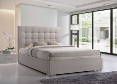 Save On Goods UK 5Ft King Size Sand,cream BeigeWoven Linen Fabric Upholstered Bed Frame Bedstead from B&Q