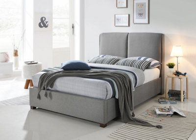 Save On Goods UK 5Ft King Size Light GreyTall HeadboardFabric Upholstered Bed Frame Bedstead from B&Q
