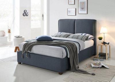 Save On Goods UK 4Ft6 Double Dark GreyTall HeadboardFabric Upholstered Bed Frame Bedstead from B&Q