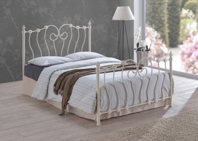 Save On Goods UK 5Ft King Size Ivory Cream White Metal Tubular Bed Frame,traditional,ornate,curved,victorian from B&Q