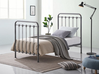 Save On Goods UK 3Ft Single Industrial,traditional Black Silver Textured Tubular Metal Bed Frame,strong,rustic Style Bedstead from B&Q