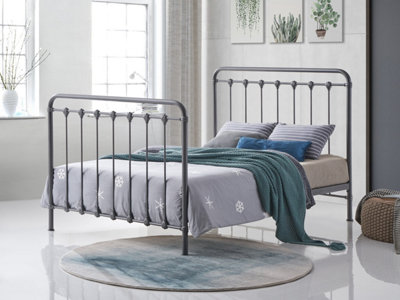 Save On Goods UK 4Ft Small Double Industrial,traditional Black Silver Textured Tubular Metal Bed Frame,strong,rustic Style Bedstead from B&Q