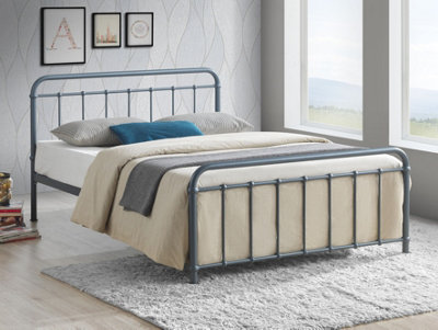 Save On Goods UK 4Ft6 Double Grey Tubular Steel Metal Retro Victorian Bed Frame Bedstead from B&Q