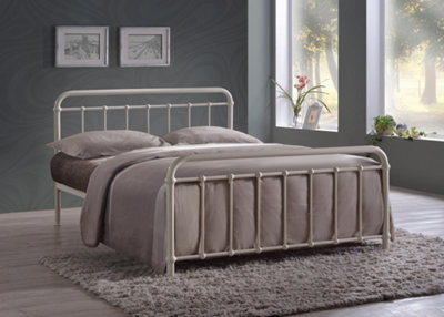 Save On Goods UK 4Ft6 Double Ivory White Tubular Steel Metal Retro Victorian Bed Frame Bedstead from B&Q