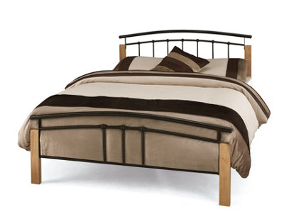 Save On Goods UK 5Ft King Size Black Metal Tubular Bed FrameBeech Wood Finish Corner Posts.strong Sturdy Frame Bedstead Base. from B&Q