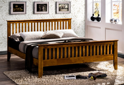 Save On Goods UK 3Ft Single Oak Colour Finish Shaker Wood Wooden Bed Frame Bedstead High Foot End from B&Q
