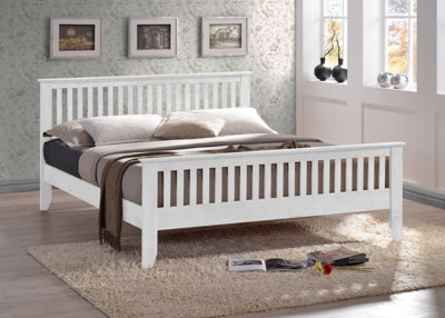 Save On Goods UK 5Ft King Size White Shaker Wood Wooden Bed Frame Bedstead High Foot End from B&Q