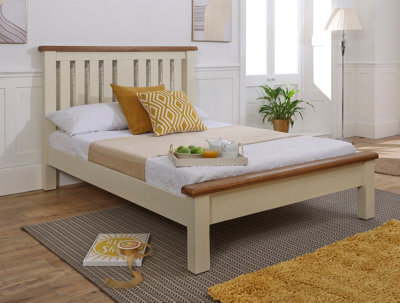 Save On Goods UK 4Ft6 Double Real Oak & Ivory Cream Solid,strong,wood Bed Frame.wooden Bedstead from B&Q
