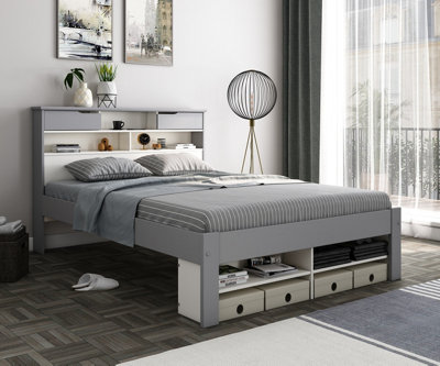 Save On Goods UK 5Ft King Size Pure White And Grey,wood,wooden Low Foot EndBed Frame.shaker Style With Shelves. Storage Drawer Options from B&Q
