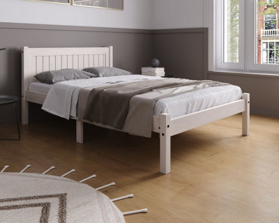 Save On Goods UK 4Ft6 Double White Washed Painted Wood Bed Frame.wooden Shaker Style,low Footend Bedstead from B&Q