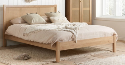 Save On Goods UK 4Ft6 Double Oak Colour Finish Rattan Wood Wooden Bed Frame,bedstead from B&Q
