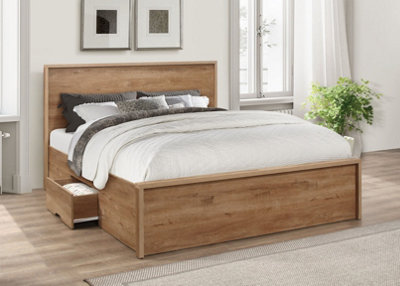 Save On Goods UK 5Ft King Size Rustic Oak Wood Effect Drawer Storage Strong Bed Frame Bedstead from B&Q