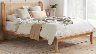 Save On Goods UK 4Ft6 Double Oak And Rattan Wood Wooden Bed Frame,bedstead from B&Q