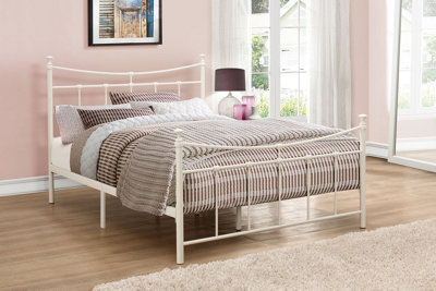 Save On Goods UK 4Ft6 Double Traditional,victorian Style Metal Tubular Steel Bed Frame Bedstead In CreamIvory White Painted Finish. from B&Q