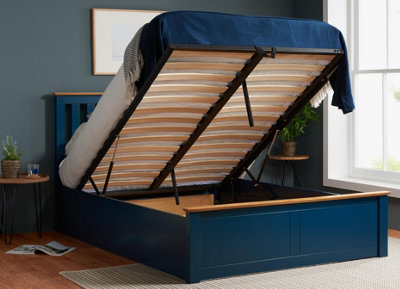 Save On Goods UK 5Ft King Size Navy Blue Wood Wooden Ottoman Gas Lift Up Storage Bed Frame Bedstead from B&Q