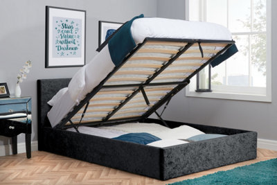 Save On Goods UK 4Ft6 Double Black Fabric Upholstered Gas Lift Ottoman Storage Bed Frame. Velvet Black from B&Q