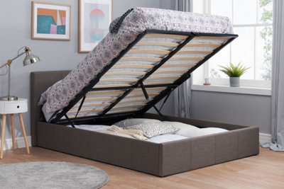 Save On Goods UK 4Ft6 Double Grey Fabric Upholstered Gas Lift Ottoman Storage Bed Frame. Velvet from B&Q