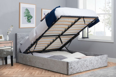 Save On Goods UK 4Ft6 Double Steel Crushed Velvet Fabric Upholstered Gas Lift Ottoman Storage Bed Frame. Velvet from B&Q