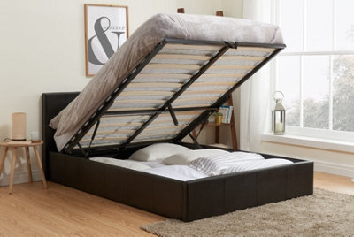 Save On Goods UK 4Ft6 Double Brown Faux Leather Ottoman Gas Lift Up Ottoman Storage Bed Frame. Faux Leather from B&Q