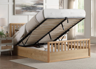 Save On Goods UK 5Ft King Size Oak Finish Wood Wooden Ottoman Gas Lift Up Storage Bed Frame Bedstead from B&Q