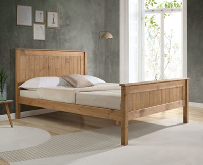 Save On Goods UK 5Ft King Size Waxed Pine,wood,wooden High Foot End,solid Panel Bed Frame.shaker Style from B&Q