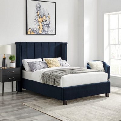Save On Goods UK 4Ft6 Double Tall Winged,fabric Velvet Velour Upholstered Bed Frame from B&Q
