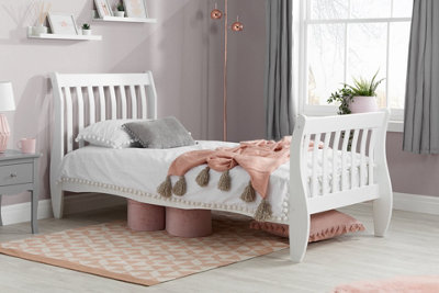 Save On Goods UK 3Ft Single White,solid Pine Wood Curved Sleigh Bed Frame Bedstead from B&Q