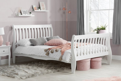Save On Goods UK 4Ft6 Double White,solid Pine Wood Curved Sleigh Bed Frame Bedstead from B&Q