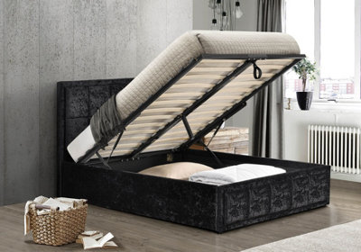 Save On Goods UK 4Ft6 Double Black Fabric Upholstered Gas Lift Ottoman Storage Bed Frame. Velvet Linen from B&Q