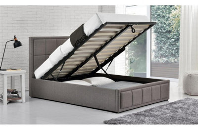 Save On Goods UK 4Ft6 Double Grey Fabric Upholstered Gas Lift Ottoman Storage Bed Frame. Velvet Linen from B&Q