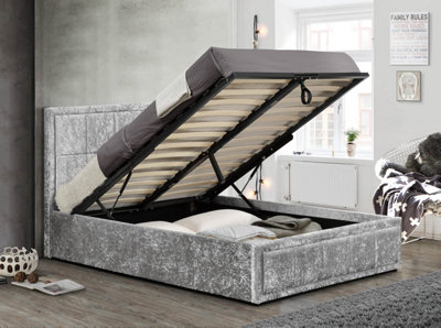 Save On Goods UK 4Ft6 Double Steel Crushed Velvet Fabric Upholstered Gas Lift Ottoman Storage Bed Frame. Velvet Linen from B&Q