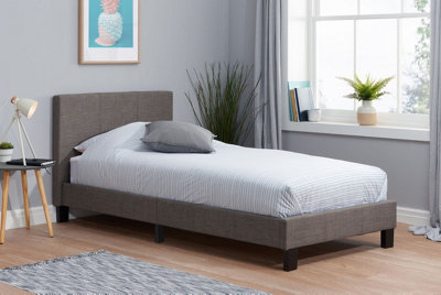 Save On Goods UK 3Ft Single Fabric Upholstered Bed Frame. Velvet Linen Grey Bedstead from B&Q